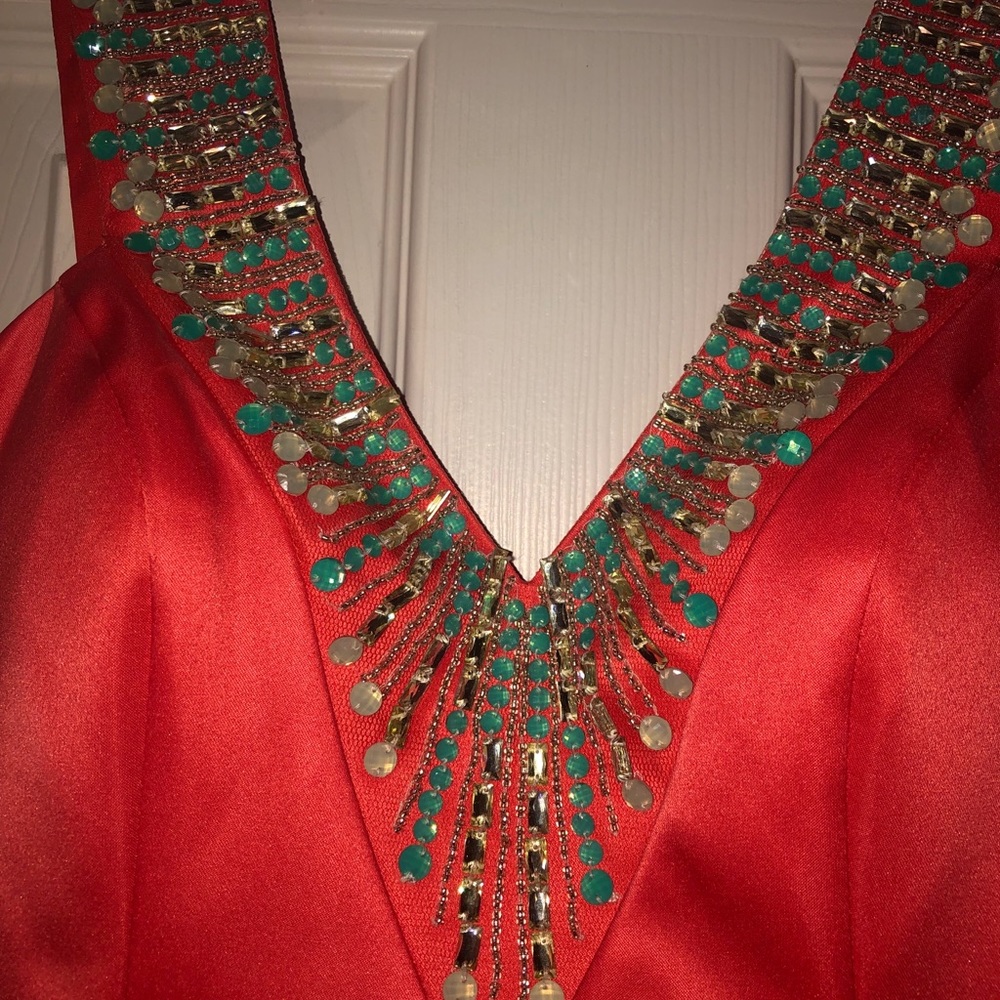Rachel Allan orange/turquoise dress - Picture 2 of 7